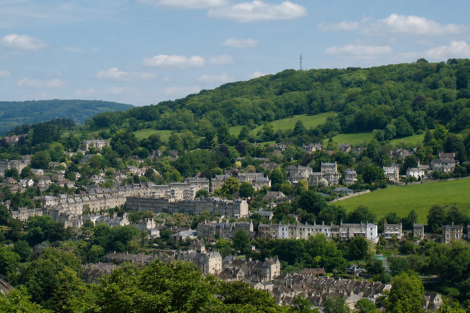 View across Bathwick and the green hills around Bath.